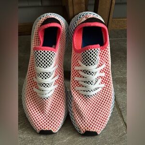 Adidas Deerupt Red Blue Mesh Sneakers Coral and White 2018 Limited Edition 10.5
